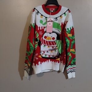 Ugly Christmas sweater with lights NWT penguin